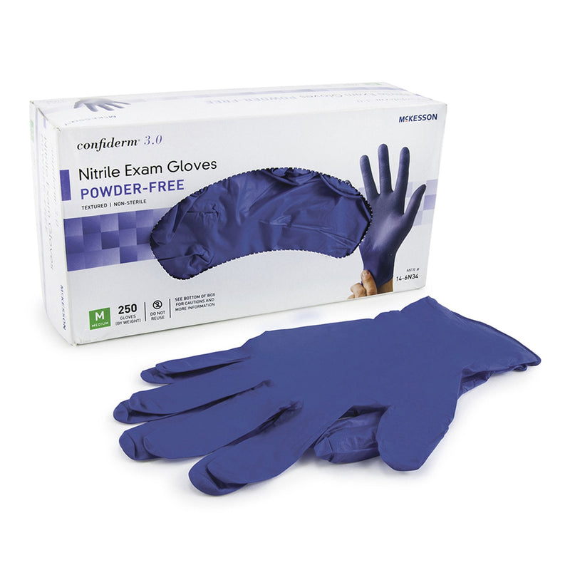 Mckesson Confiderm 3.0 Medium Blue Exam Glove 250/Box