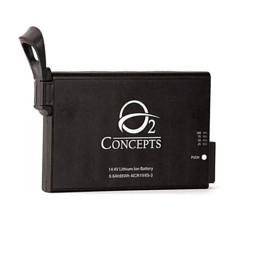 Black battery pack with O2 Concepts logo on a white background
