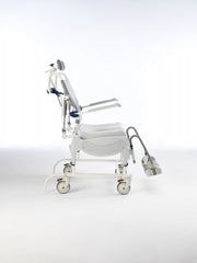 White medical chair with wheels on a white background