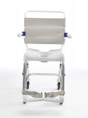 Medical shower chair with seat and footrest on a white background