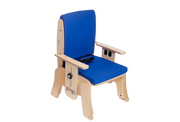 Blue chair with wooden frame on a white background
