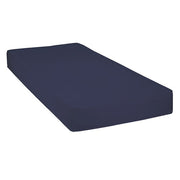 Navy blue mattress cover on a white background