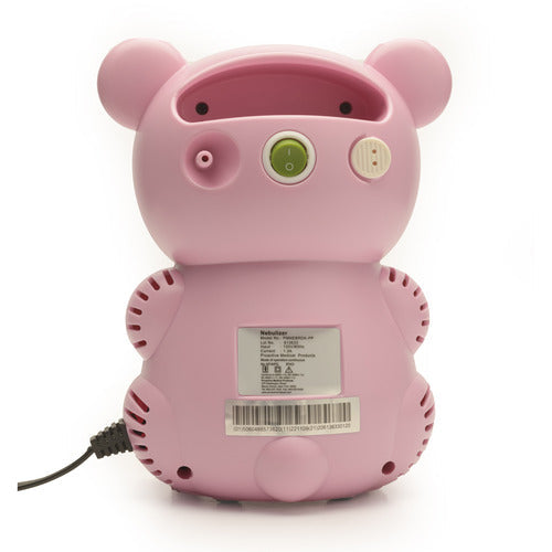 Pink bear-shaped nebulizer on a white background