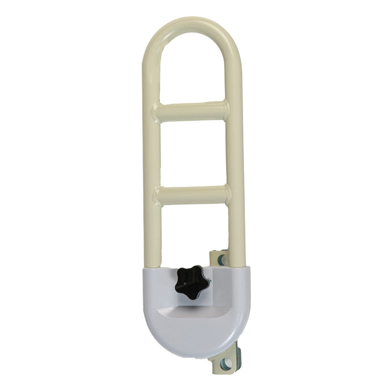 Beige grab bar with a white base on a white background