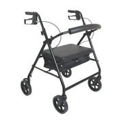 Black rollator with four wheels on a white background