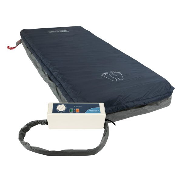 Blue inflatable mattress with control panel on a white background