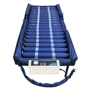 Blue air mattress with control panel on a white background