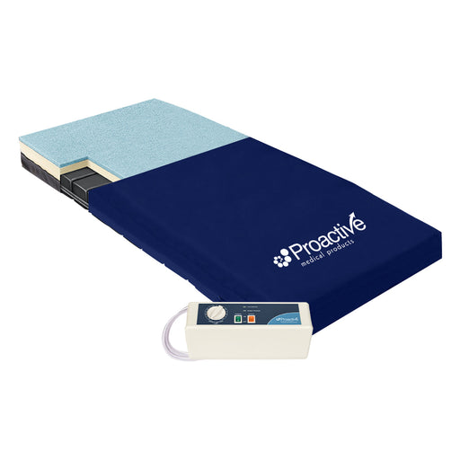 Blue medical mattress with Proactive Medical Products logo on a white background