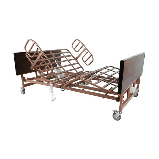 Hospital bed with adjustable features on a white background