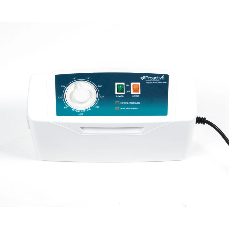 White and blue medical device with a brand logo on a white background