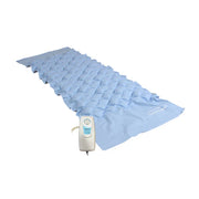 Blue inflatable bed with a control panel on a white background