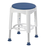 White stool with a blue seat on a white background