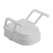 White toilet seat with armrests on a white background