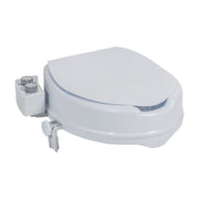 Raised toilet seat with adjustable mechanism on a white background