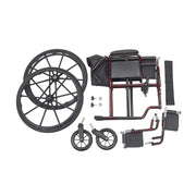 Disassembled wheelchair with wheels on a white background