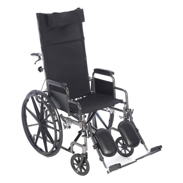 Black wheelchair with reclining backrest on a white background