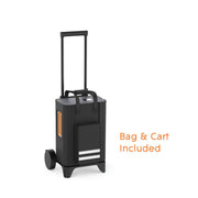 Black bag with wheels on a white background, labeled 'Bag & Cart Included'.