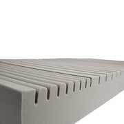 Close-up of a textured gray foam block with a white background