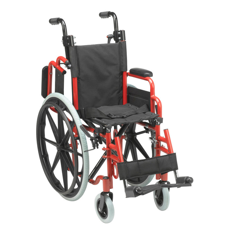 Red and black wheelchair on a white background