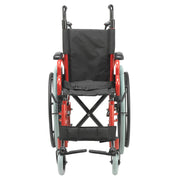 Red and black wheelchair on a white background