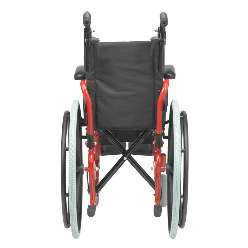 Black wheelchair with red frame on a white background