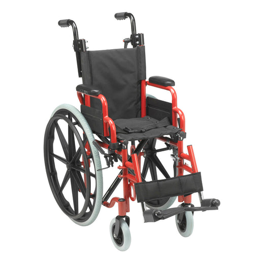 Red and black wheelchair on a white background