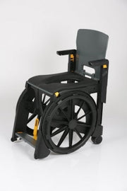 Wheelchair with a shower seat attachment on a white background