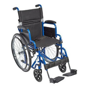 Blue and black wheelchair on a white background