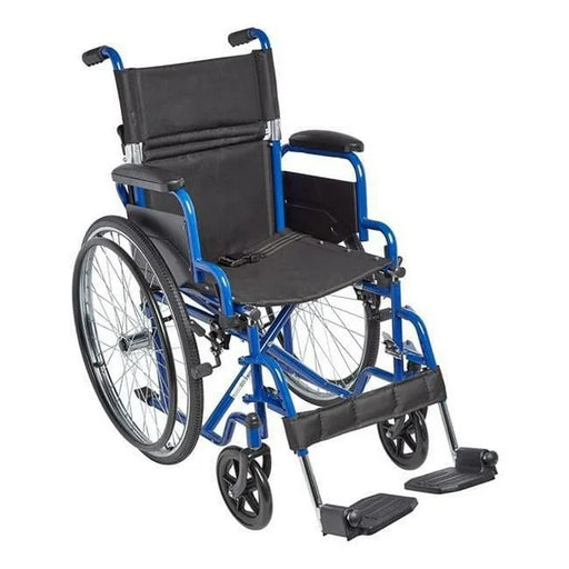 Blue and black wheelchair on a white background