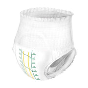 White diaper with green and yellow text on a white background