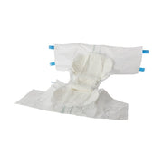 White diaper with blue tabs on a white background