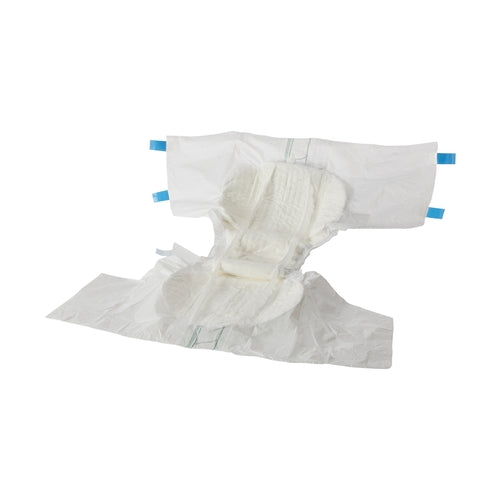 White diaper with blue tabs on a white background