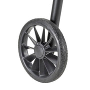 Close-up of a black wheel with a white background