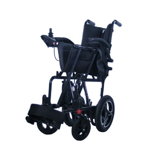 Black electric wheelchair on a white background