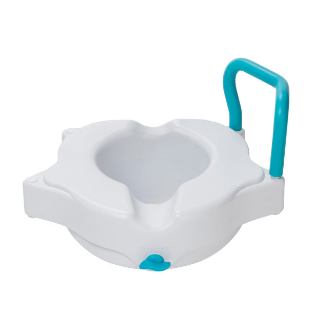 White and blue  bath seat with handle on a white background