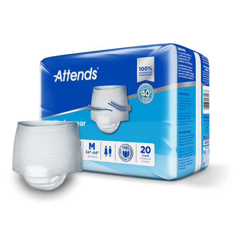 Attends product packaging with a white diaper on a white background