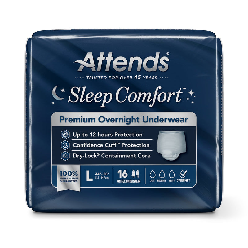 Attends Sleep Comfort premium overnight underwear package on a white background