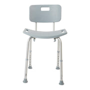 Gray shower chair with backrest on a white background