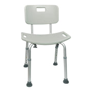 Gray shower chair with backrest on a white background