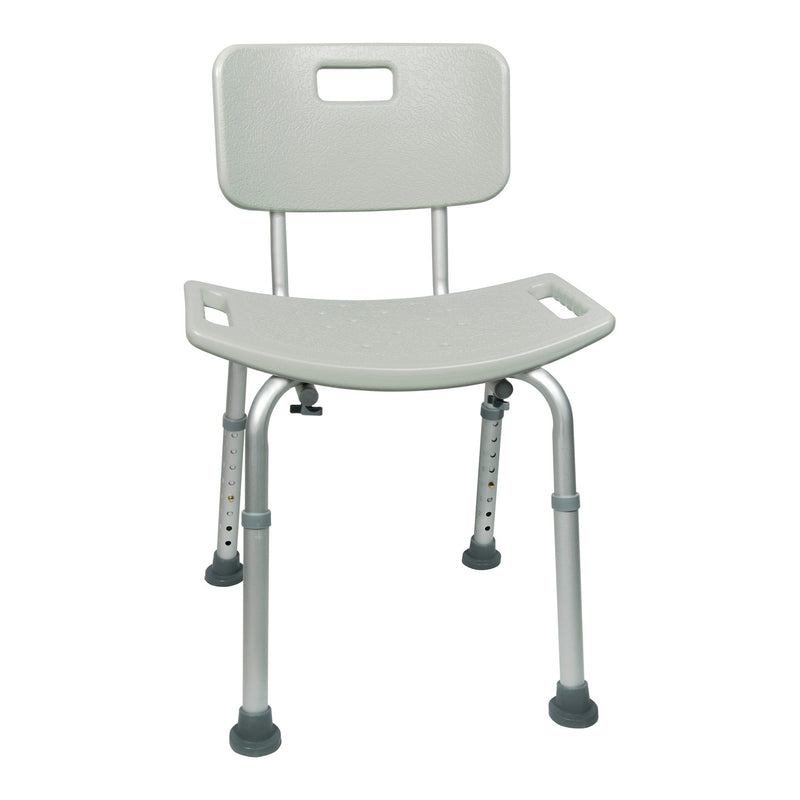 Gray shower chair with backrest on a white background
