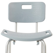 Light blue shower chair with backrest on a white background