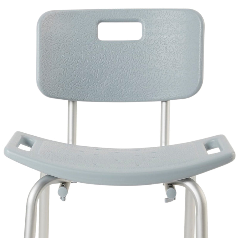 Light blue shower chair with backrest on a white background