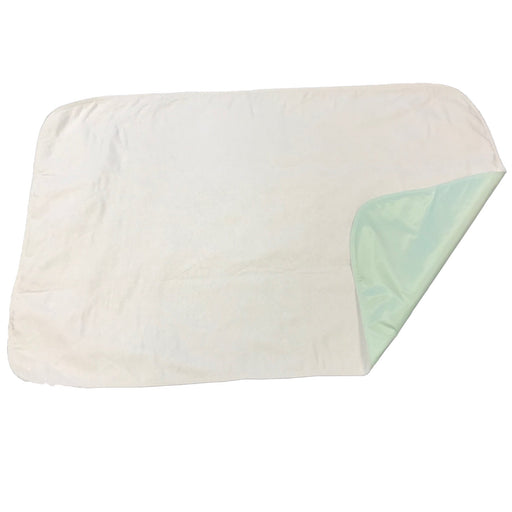 Folded quilt with white and light green colors on a white background