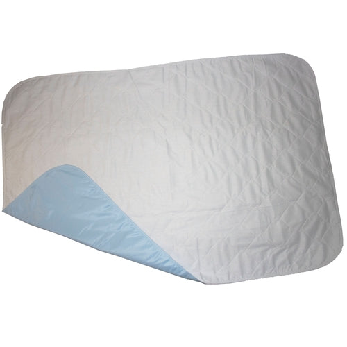 Quilted pad with white top and light blue bottom on a white background