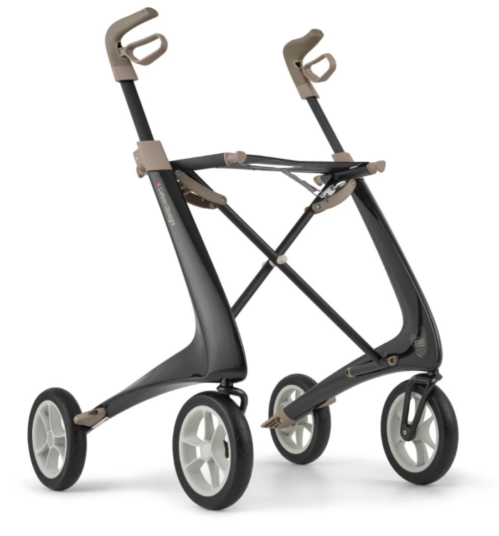 Black and beige rollator on a white background
