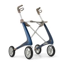 Blue and beige rollator on a white background