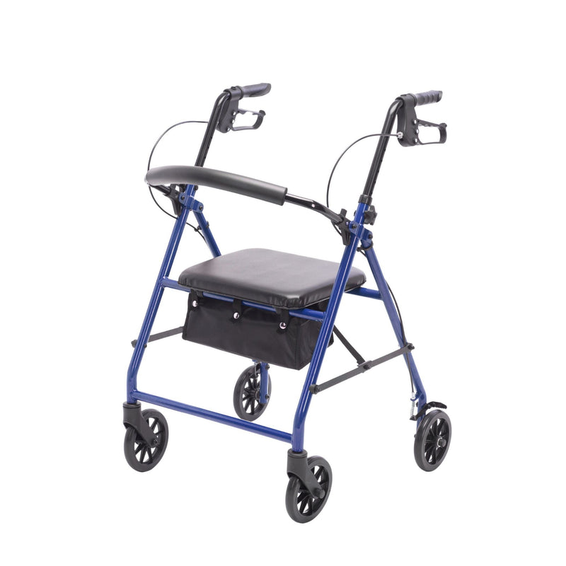 Blue walker with a seat on a white background