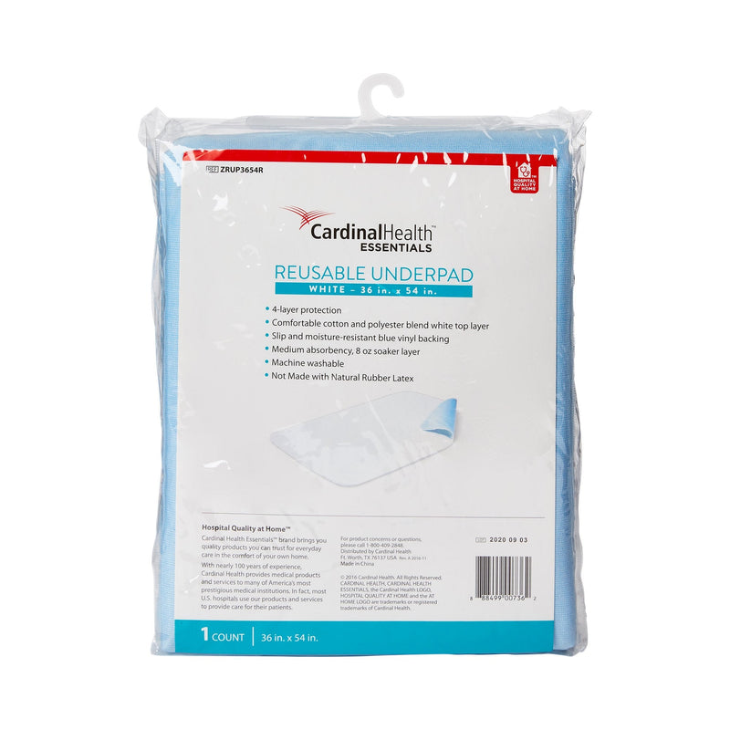 Packaged reusable underpad with Cardinal Health branding on a white background