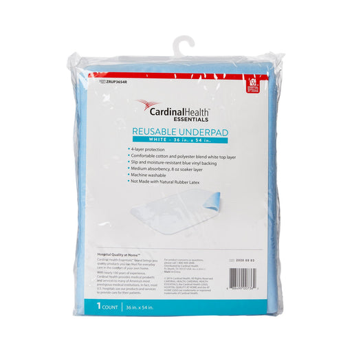 Packaged reusable underpad with Cardinal Health branding on a white background