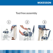 Step-by-step assembly process of a McKesson product with labeled steps and person interacting with it.